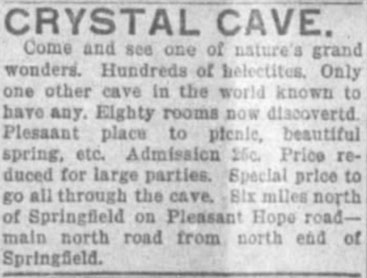 Vintage Advertisment for Crystal Cave - Springfield Missouri Crystal Cave Springfield Missouri - Cave Tours - Historic Cave - Vintage Advertisment